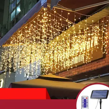 

Solar Powered Led Icicle Curtain String Light 4 Modes Adjustable Lamp Decor 3/5 Meters 120LEDs/256LEDs