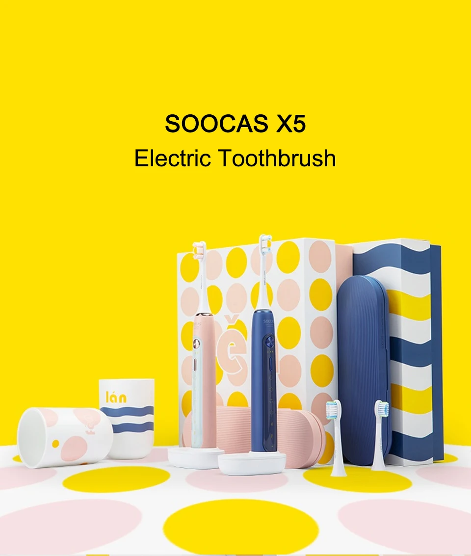 Xiaomi Soocas X5 Водонепроницаемая электрическая зубная щетка, отбеливающая ультразвуковая автоматическая USB Беспроводная зарядка, зубная щетка, 3 насадки
