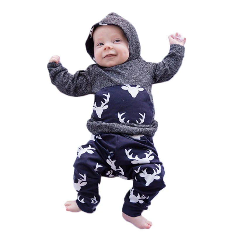 Autumn Cartoon Elk Print Baby Boy Set Newborn Clothes for Boys Outfits Kids Suit Baby Costume Sets Infant Clothing 6- 24M