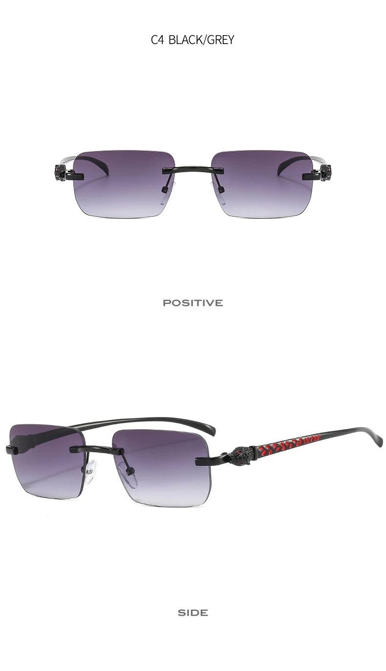 Vintage Mode randlose kleine quadratische Sonnenbrille Frauen Männer Luxusmarke Designer Reise fahren Metall Leopard Kopf Sonnenbrille – Detail 22