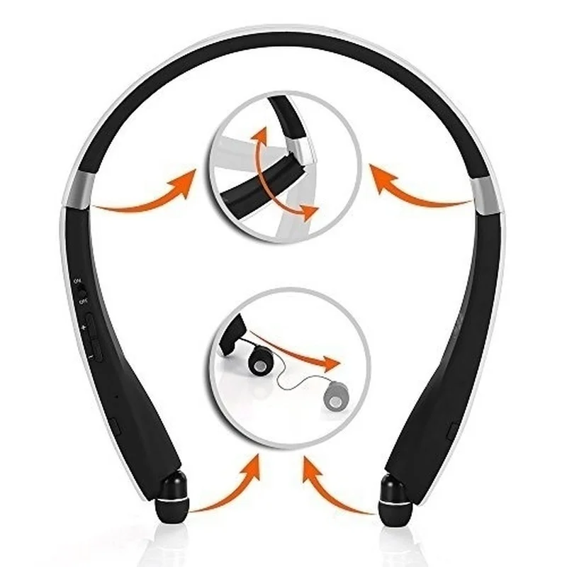 Newest Wireless Bluetooth 4.1 Earphone Headset Retractable and Foldable Neckband Style Headphones