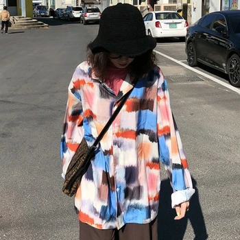 

Hip Hop Loose Retro Women Shirt Print Casual Buttons Women Tops Long Sleeve Fashion Party Blusas Women's Clothing Spring BB60NCS