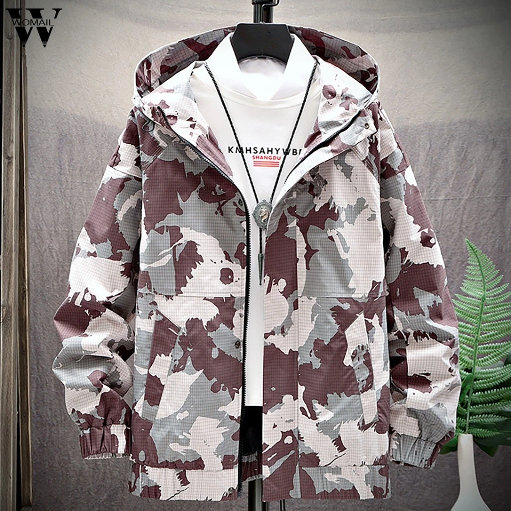 

Womail Coat 1PCMen's Autumn Spring Casual Fashion Camouflage Hoodies Outwear Tops Coat Autumn Winter Jacket 2019AG07