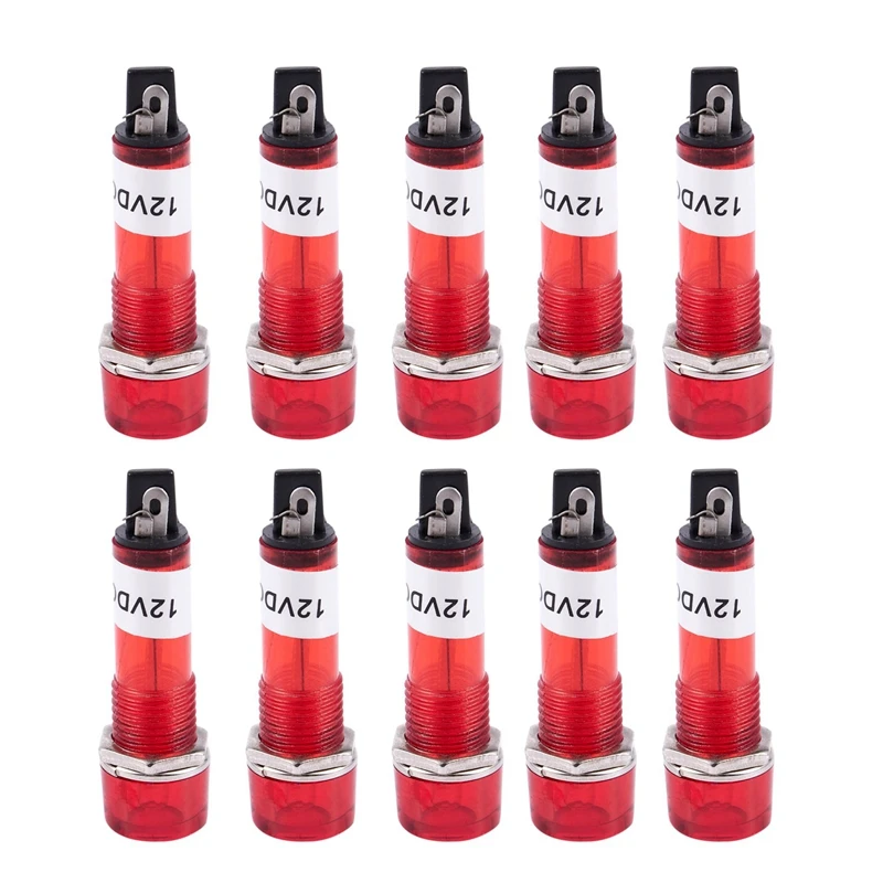 

10 Pcs DC 12V Recessed Red Pilot Light Signal Indicator Lamp