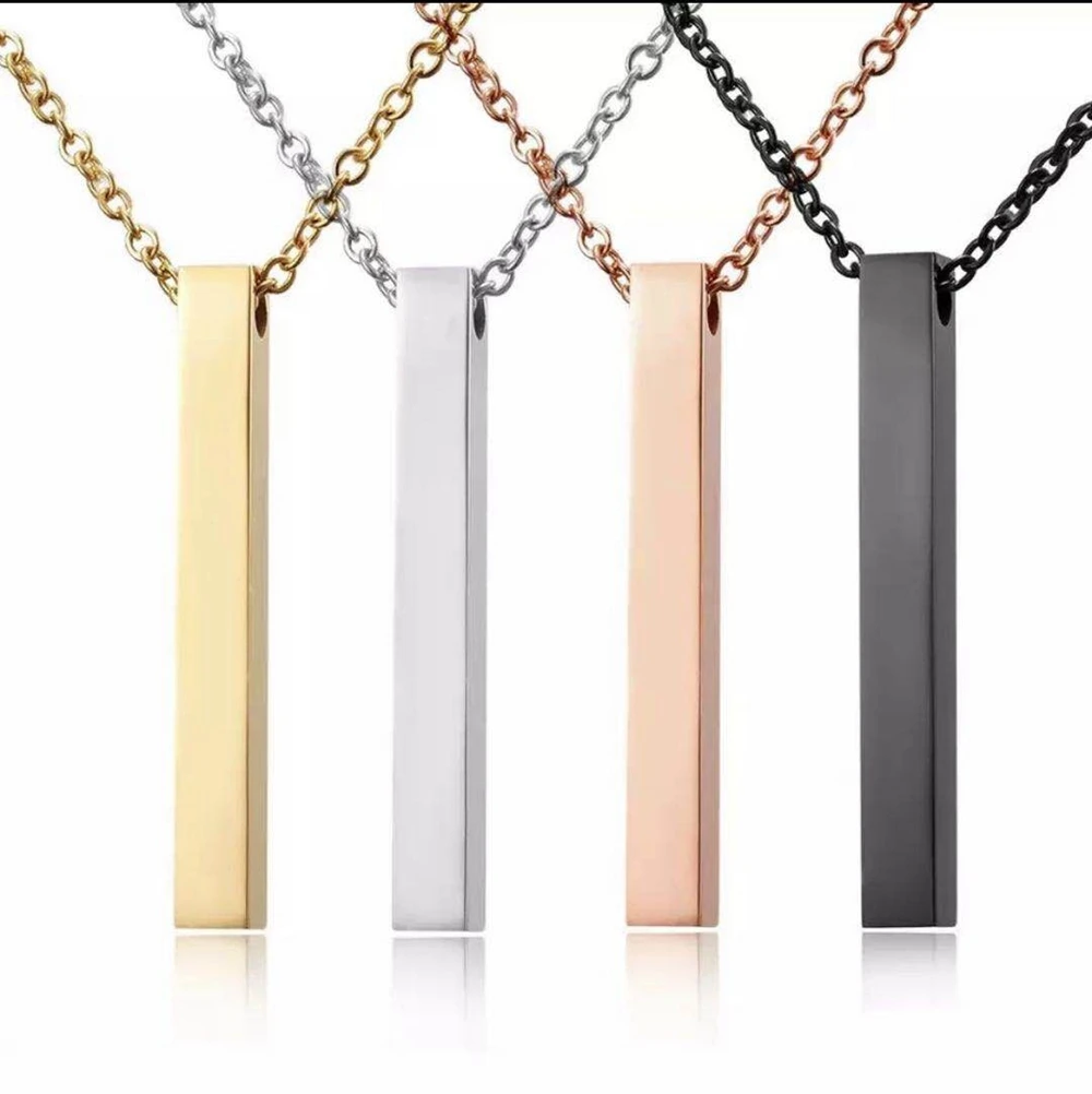 5 Colors Engraved Name Date Necklace Blank Pendant Free Chain Stainless Steel Coordinates Text Personalized Jewelry Accessories