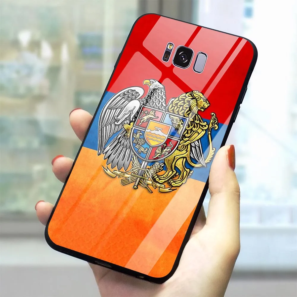 

Shockproof Armenia Russia Flag Glass Phone Cover for Samsung Galaxy A20 A30 Case A70 A60 M40 A50 A40 A10 S7 Edge S8 S9 Plus S10