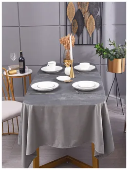 

Rectangular light gray Pleuche Retro Solid Color Table Cloth for iving room Light Luxury Modern Fabric Dining Table Cushion