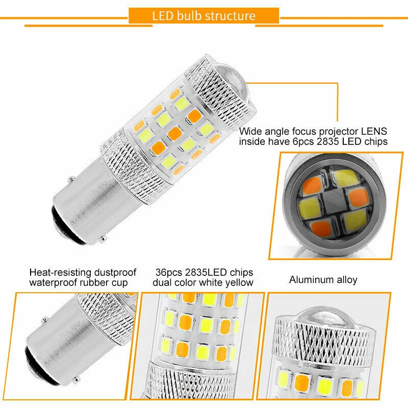 2x1157 BAY15D 42SMD Белый/янтарный двухцветный переключатель поворотного сигнала светильник светодиодный лампочка