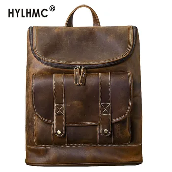 

Men's Backpack Genuine Leather Schoolbag Travel Backpacks Computer Bags First Layer Cowhide Oversized Retro Crazy Horse Leather