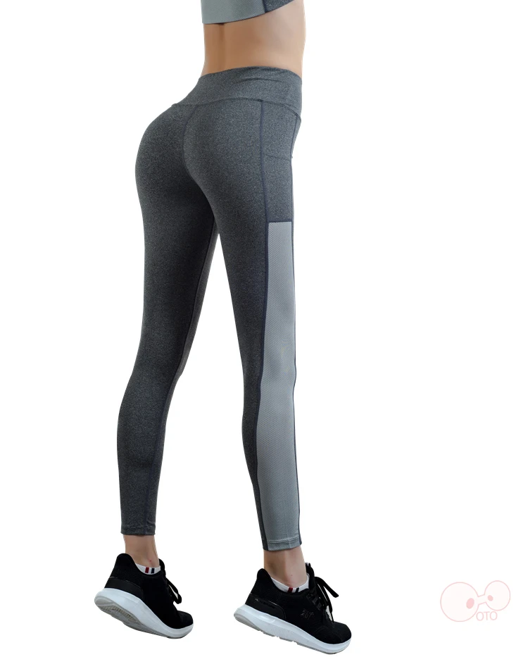 High Elastic Quick Drying Women Running Tights With Pockets Yoga Pants Sport Leggings Jogging Workout Gym Fitness Trousers
