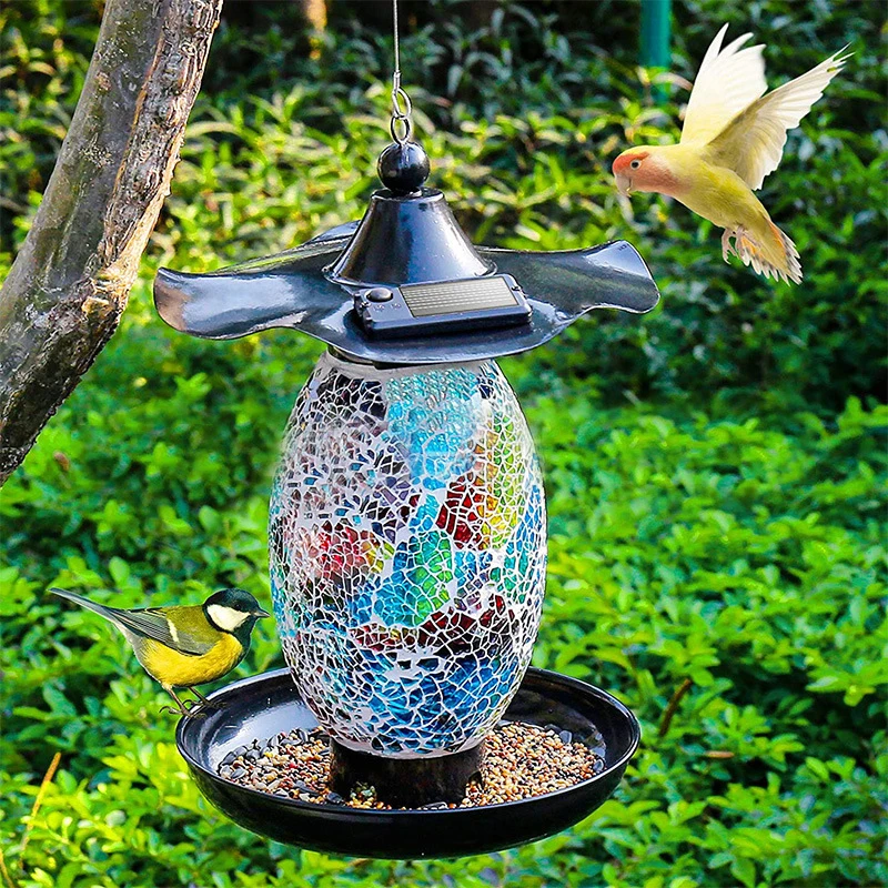 Vooraf bubbel zeewier Solar Vogels Feeder Outdoor Opknoping Vogels Voeden Tool Met Kleurrijke Glas  Mozaïek Decor Waterdichte Tuin Lantaarn|Vogels voederen| - AliExpress