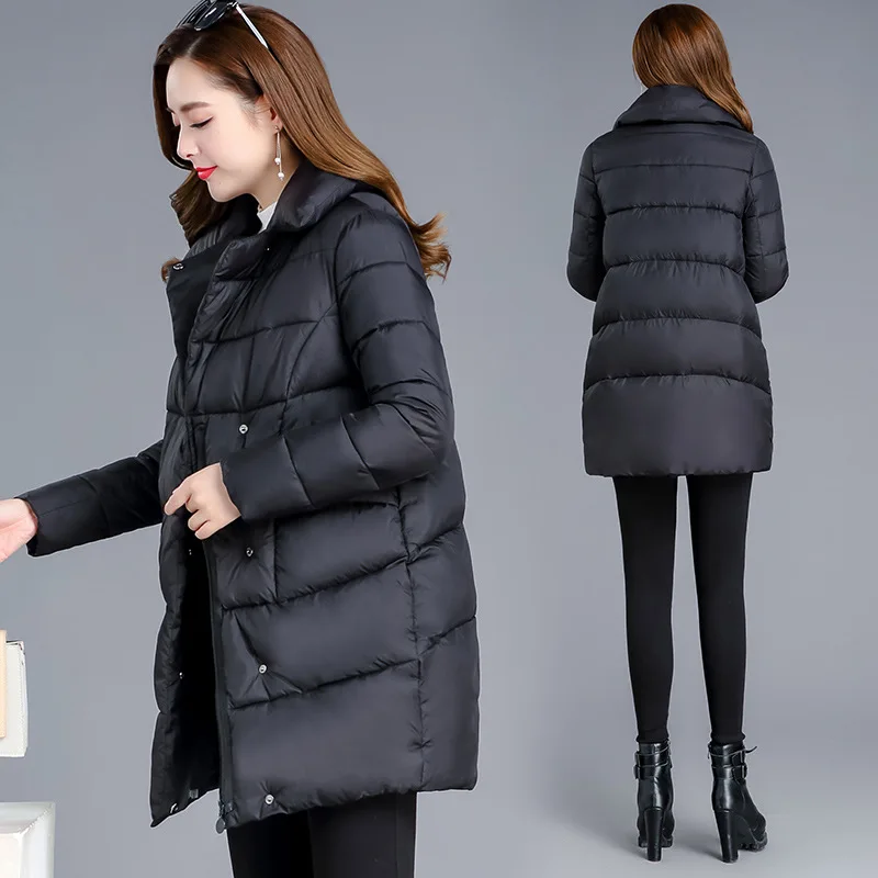 

Mid-length Slimming Fashion Warm Cotton Coat 2019 Winter New Style Korean-style Fold-down Collar Long Sleeve Slim Fit Versatile