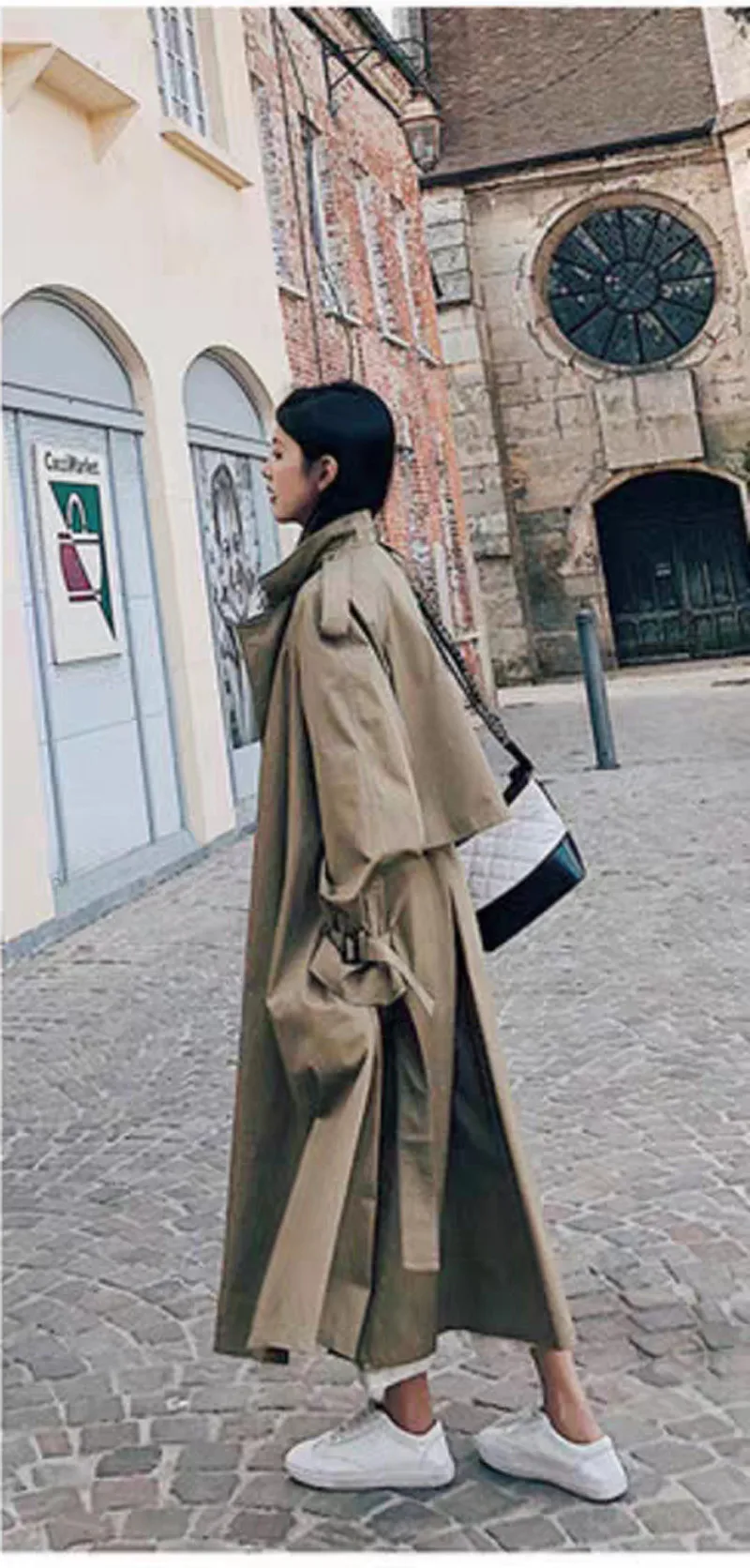 BGTEEVER Stylish Turn-down Collar Trench Coats Women Oversize Long Female Windbreaker Vintage Loose Overcoats Femme
