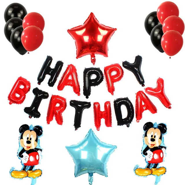 27PC HBD MK SET 2 1 комплект фольгированные шары-цифры Микки Минни 1 фольгированные шары мини-торт 1st baby shower День Рождения Декоративные детские игрушки латексные в горошек - Цвет: 27PC HBD MK SET 2