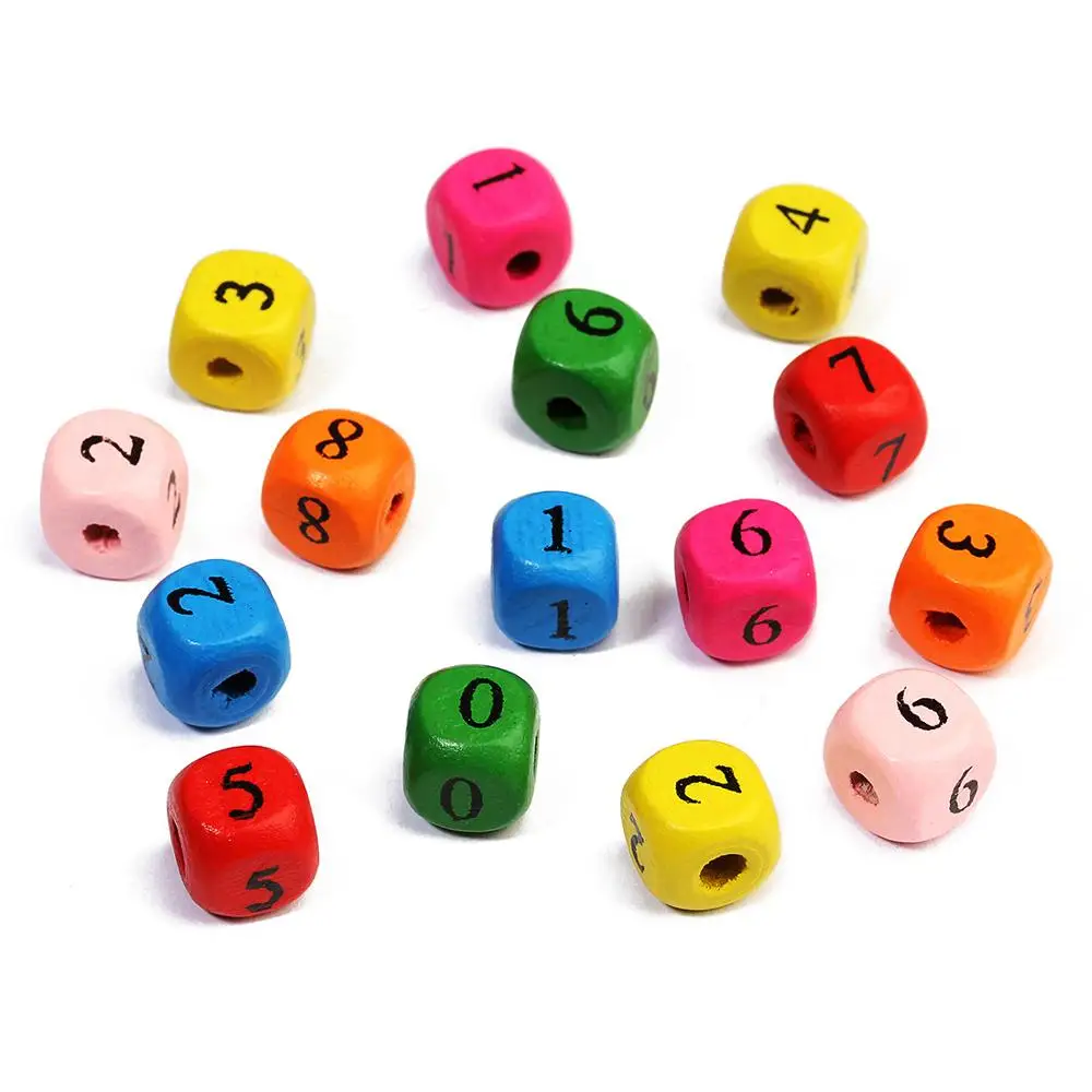 

100pcs/Lot Colored Number Printed Wooden Beads Spacer Loose Beads Jewelry Diy Beaded Bracelet Necklace Jewelry Making Findings