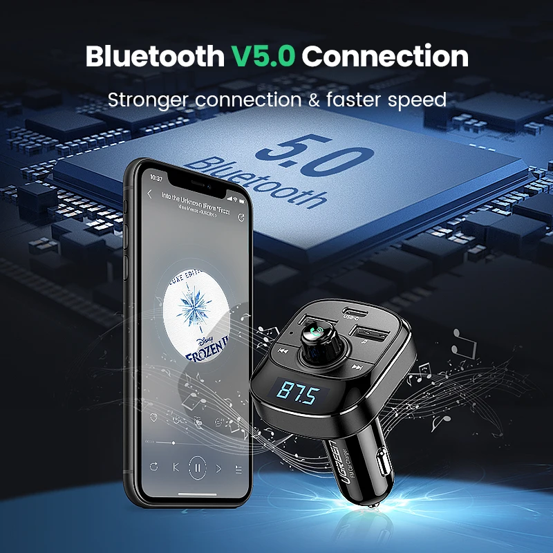  Ugreen PD Auto Ladegerät Schnell Ladung 40 30 FM Transmitter Bluetooth Freisprechen FM Modulator Sc