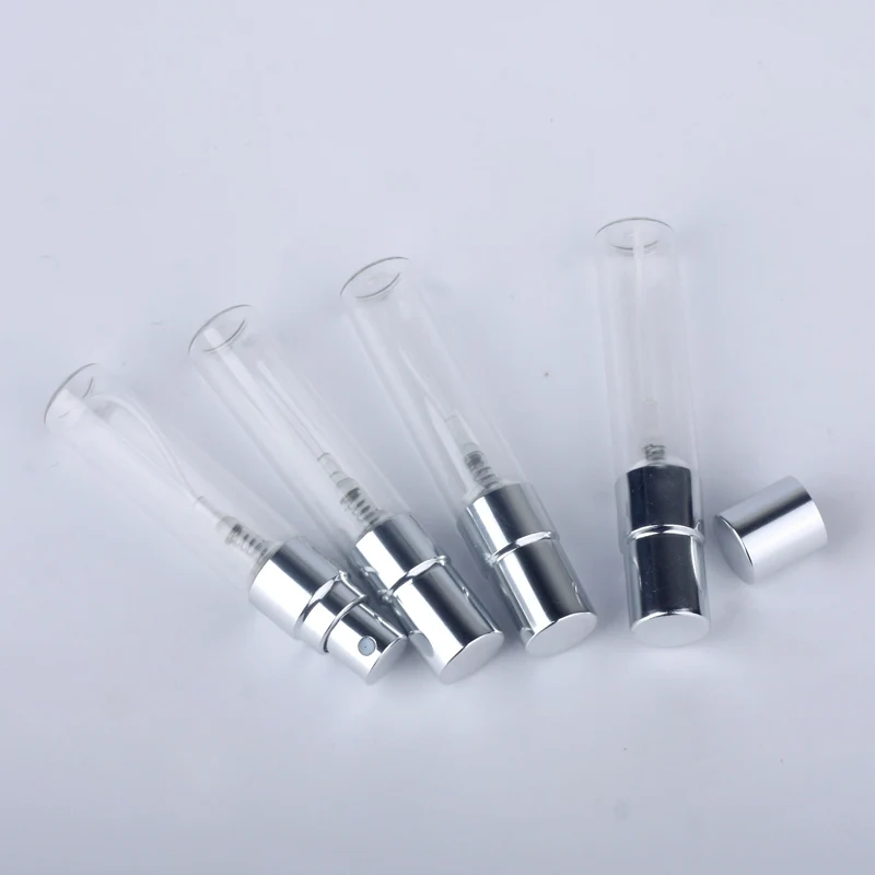 100PCS/Lot 5ml Parfum Portable Refillable Spray Bottle Sample Perfume Bottle Atomizer Silver Metal Pump Cosmetic Case Travel