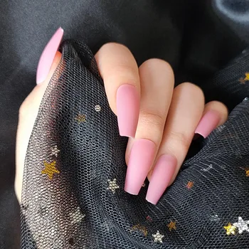 

24pcs/box fake nails with glue Frosting Matte honey peach pink Ballet nail Paragraph wearable full cover fake nail tips for girl