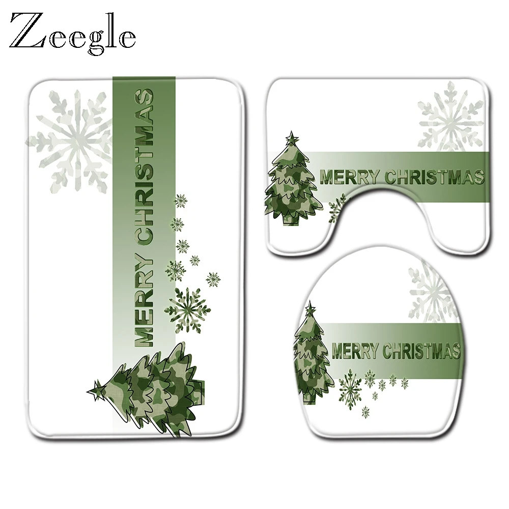 Zeegle Bath Rug Flannel Toilet Pedestal Rug Anti Slip Bathroom Doormat Shower Mat Toilet Seat Cover Absorbent 3pcs Bath Mat Set