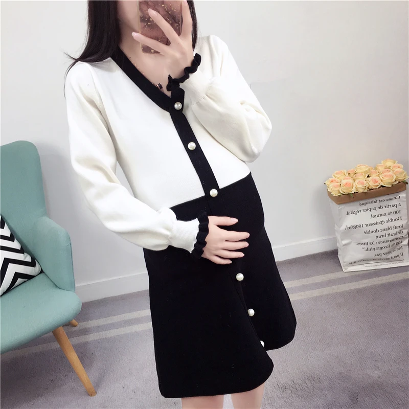 winter fashion maternity dress large size tide mom Korean version of the knit dress new sweater