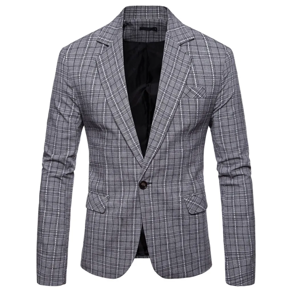 Mens Blazer Jacket Casual Plaid Business Wedding Outwear Coat Suit Lapel Slim Fit Spring Outwear Blazer Coat blazer masculino