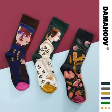 Осенние и зимние новые оригинальные цветные носки для мужчин и женщин, хлопковые парные носки