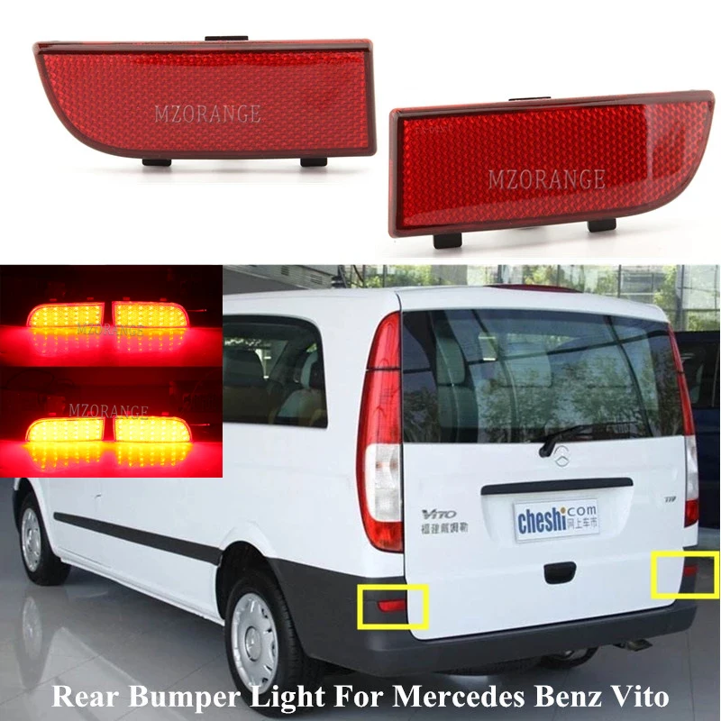 

2pcs Red/Black Rear Bumper Light For Mercedes Benz W639 V-Class Vito Viano 2003-2014 Tail Reflector Brake Stop Lamp Accessory