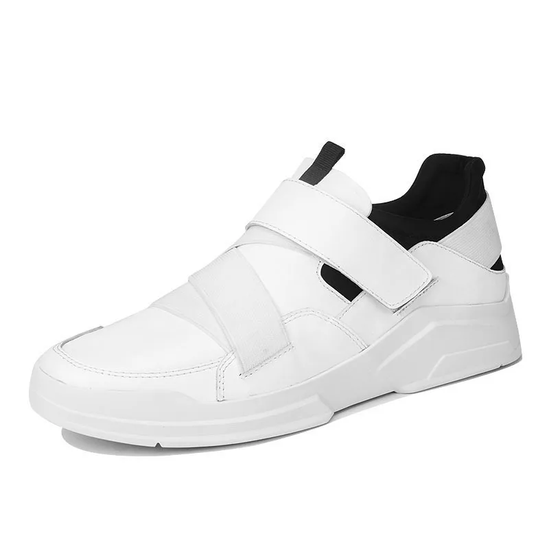 Brand Fashion Men High Top Sneakers Stretchy Straps Real Leather Casual Shoes Male Hook Loop Loafers Trainer Chaussure Homme |