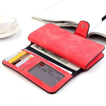 

OKKDEY Women's Soft Leather Long Wallet Credit Card Clutch Purse Women's Wallet Matte Card Bag Buckle Multi-function Wallet