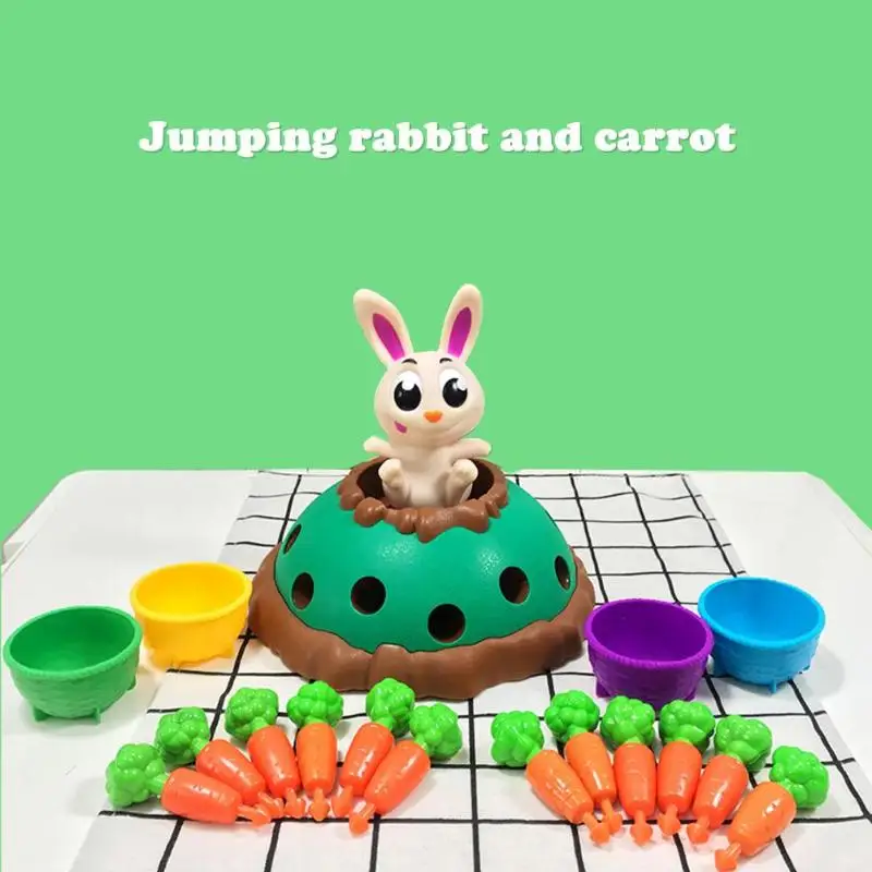  Pull Up Carrots Game Electric Jumping Rabbit Plastic Parent-child Interactive Desk Toy Children Gif