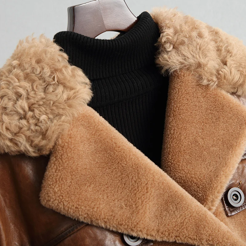 Женское пальто с натуральным мехом, шерсть, куртка, Осень-зима, пальто, одежда, Овечья овчина, пальто, корейский стиль, Ретро стиль, топы ZT4071