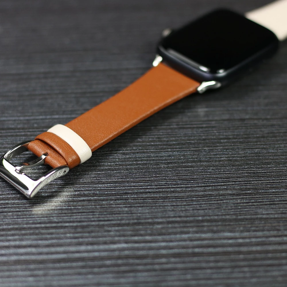 Модный молочно-белый коричневый кожаный ремешок для часов Apple Watch 5 4 3 2 ремешок 44 мм 40 мм 42 мм 38 мм сменный ремешок для iWatch 4 5