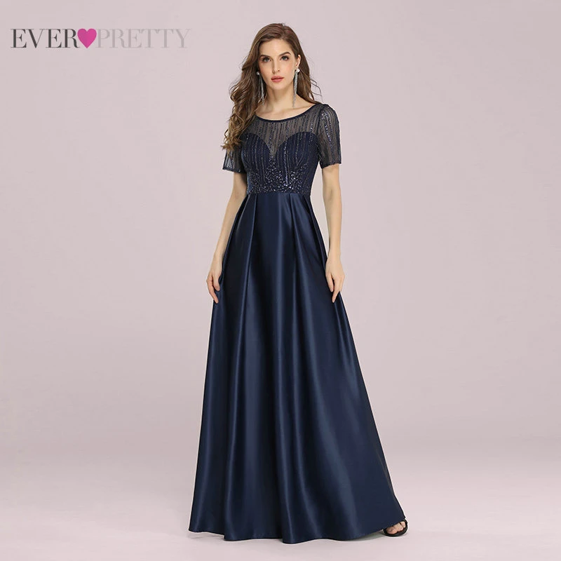 Длинные вечерние платья для женщин 2020 Ever Pretty A Line с коротким рукавом и блестками