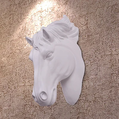 Голова Лошади настенный ангин 3D Животные украшения Искусство Скульптура фигурки смолы ремесло дома гостиной настенные украшения - Цвет: Белый