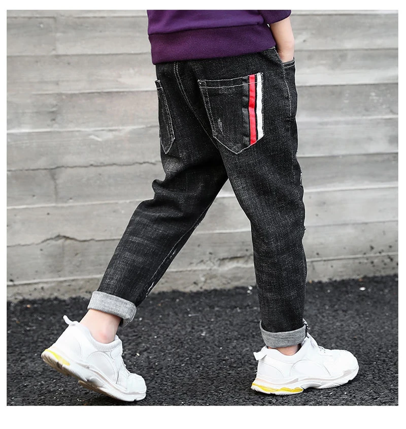 IENENS/От 5 до 13 лет, модные детские джинсы джинсовые брюки для мальчиков детская одежда штаны с эластичной резинкой на талии для маленьких мальчиков узкие джинсы для мальчиков
