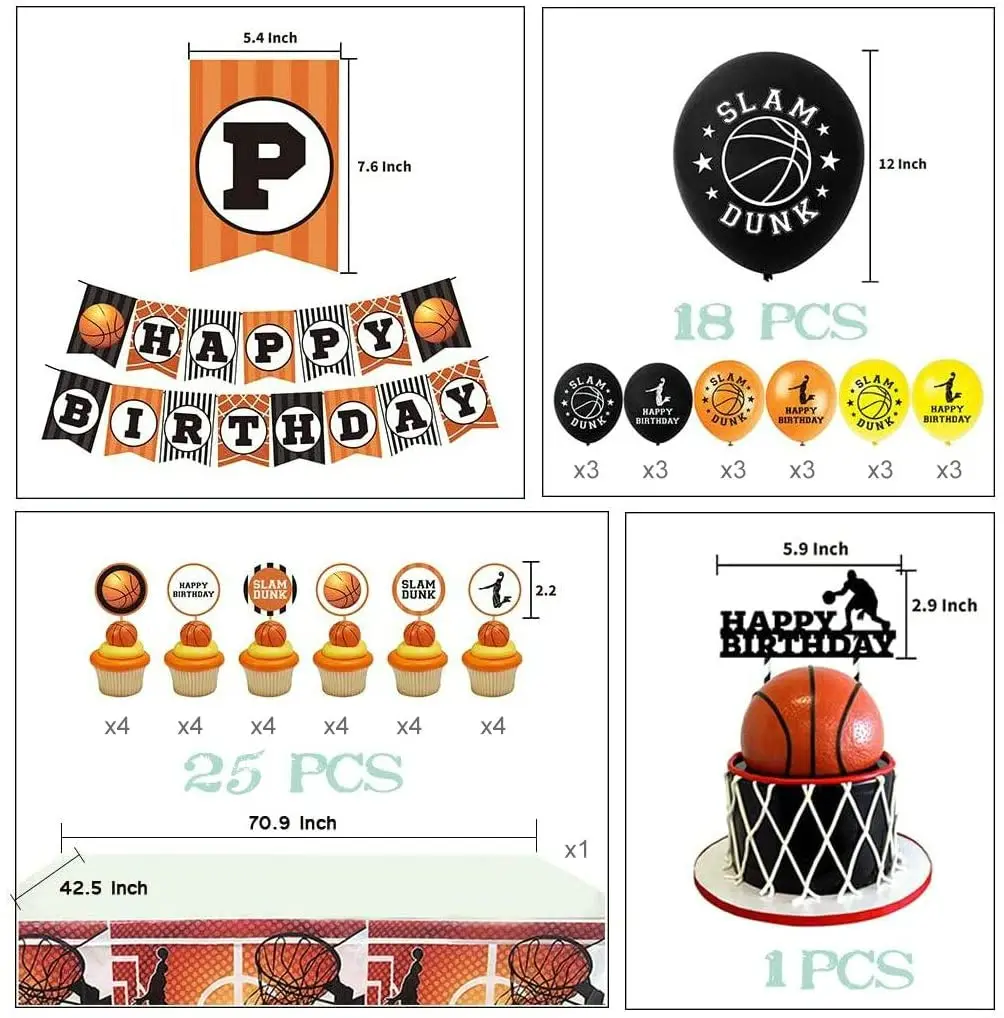 

Basketball Party Decorations Basketball Birthday Banner Cupcake Toppers Party Foil Balloons for Kids Birthday Bouquet Decorate
