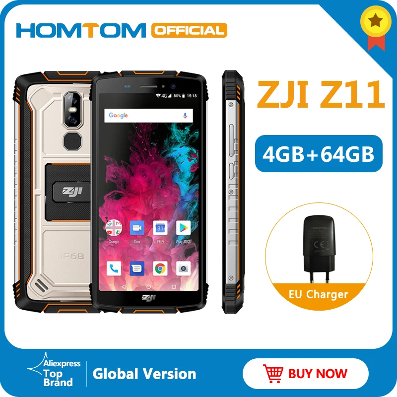 

HOMTOM ZJI Z11 Mobile Phone IP68 5.99" MTK6750T Octa core Dual sim 10000mAh Android 8.1 Face unlock 4GB RAM 64GB ROM Smartphone