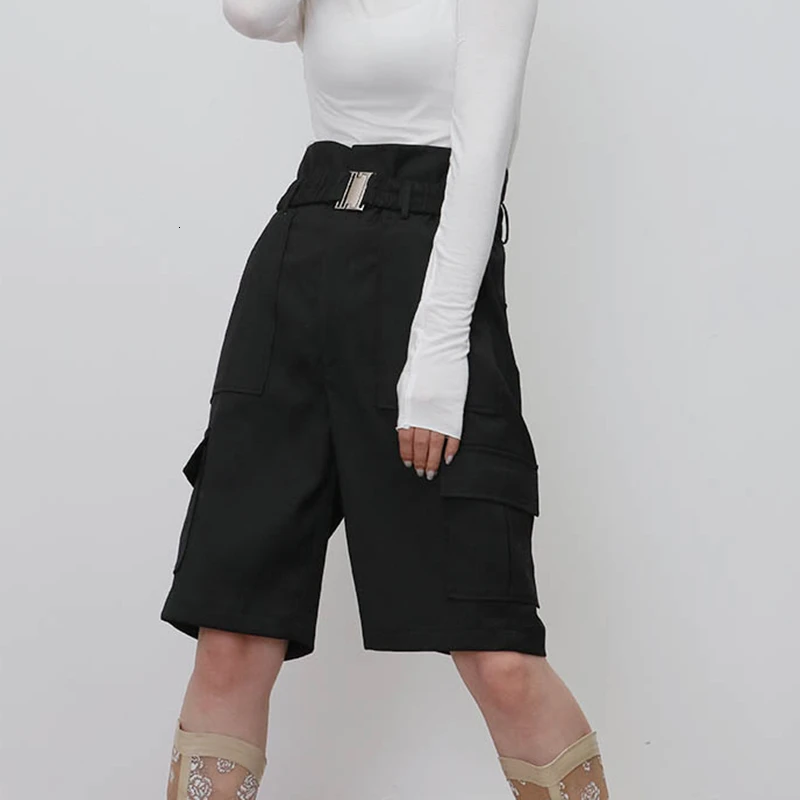 TWOTWINSTYLE, повседневные, на шнуровке, черные, до колена, короткие, для женщин, высокая талия, с рюшами, карго, шорты для женщин,, модная одежда