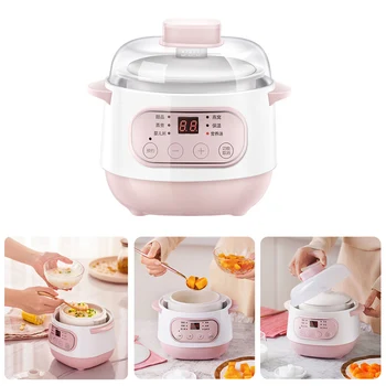 

Intelligent Electric Slow Cooker Ceramics Water Stew Pot 200W Smart Reservation+Timing Electric Cooker Stew 1L Household