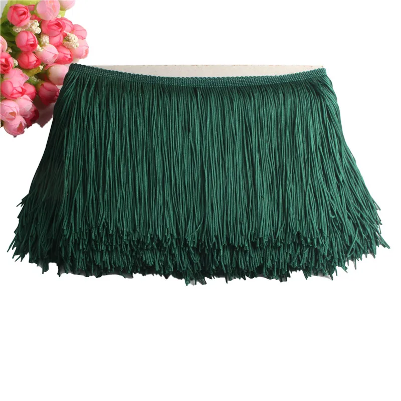 Beatiful 1Yard Lace Fringe Trim 15cm Wide Tassel Fringe Trimming For DIY Latin Dress Stage Clothes Accessories Lace Ribbon - Цвет: Dark green