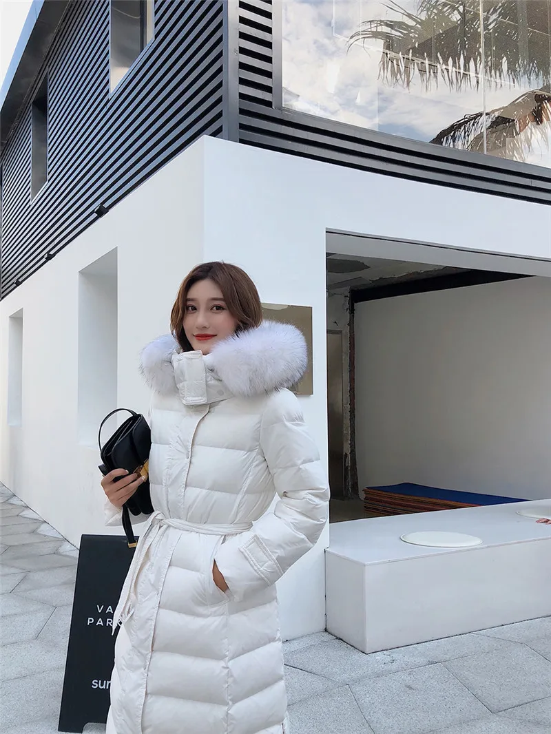 Осень и зима новые пуховики средней длины женское пальто с тесной талией стройная и более толстая крышка настоящий норковый воротник съемный