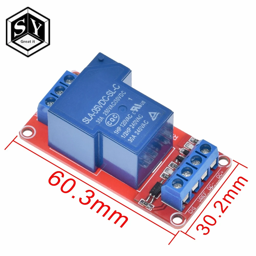 

1PCS 5V 30A Two-way isolation relay module High/low level trigger 5V 30A 1-Channel Relay Module+Electronic With Optocoupler