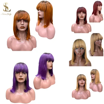 

Shinelady Purple Straight bob human hair wig with bang lace front colored wigs For Women 150% Density Malaysian Lace Front Wig