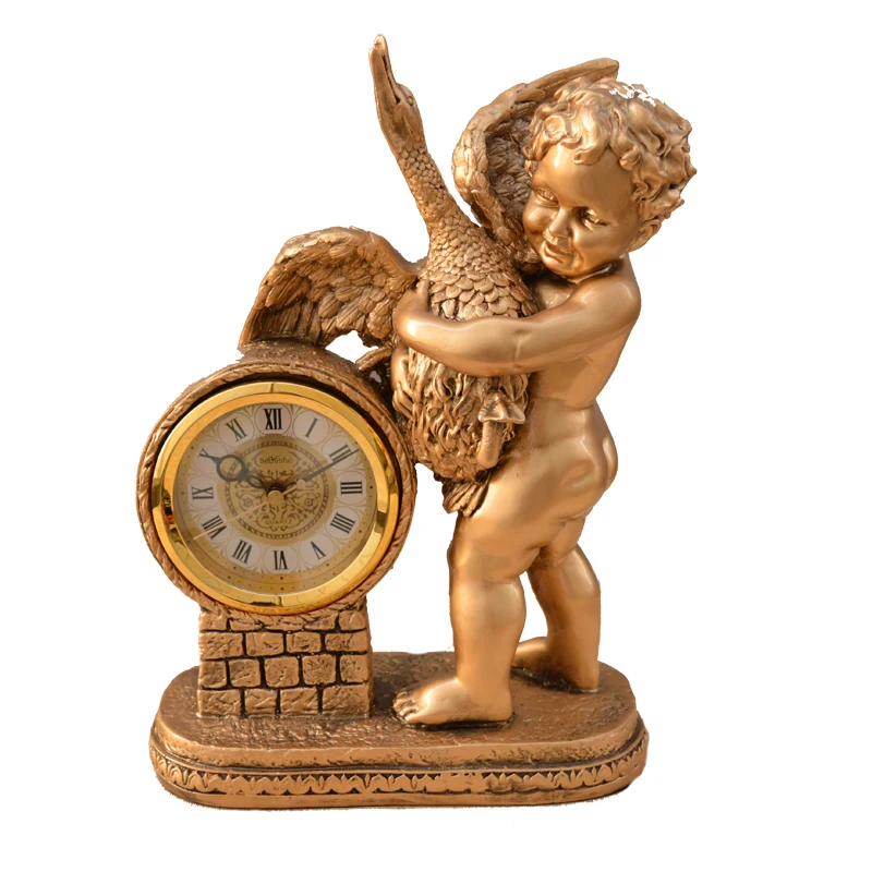 European Retro Clock, living room handicraft, angel boy, silent quartz clock, bedroom, study, home