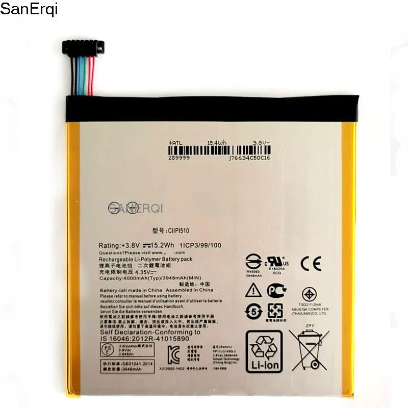 

Аккумулятор C11P1510 для планшета ASUS C11P1510 CIIP1510 Z580CA, аккумулятор 8,0 мАч для ASUS ZenPad S 4000 Z580CA
