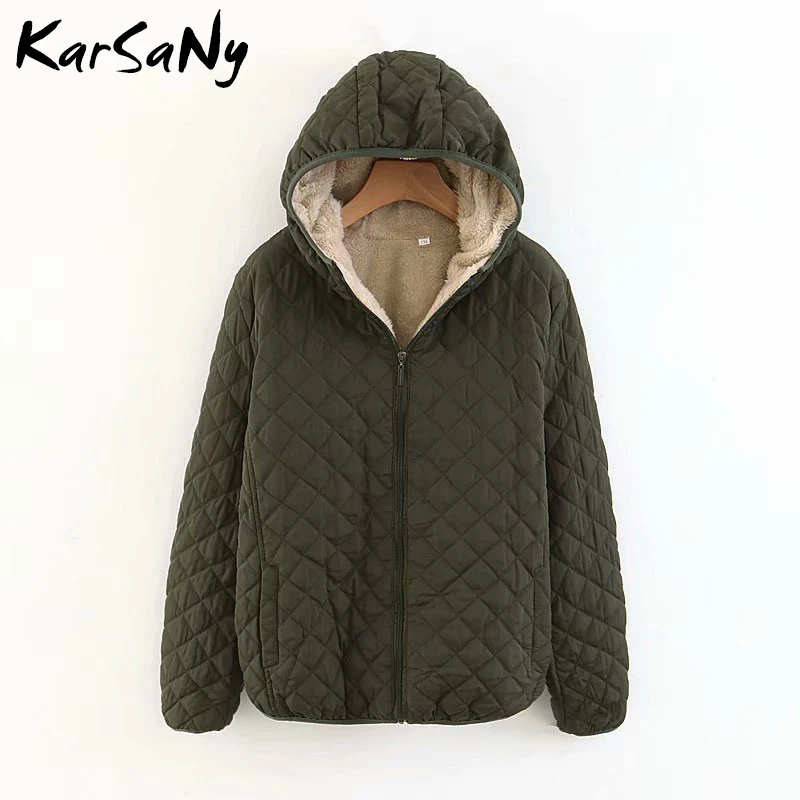 Army green KarSaNy короткая бархатная куртка с капюшоном, зимняя Женская Базовая куртка, пальто, женское бархатное теплое пальто с капюшоном, флисовая куртка, женская верхняя одежда - Цвет: Army green