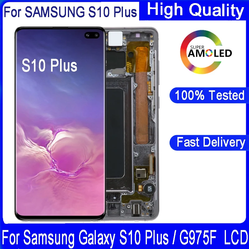 Оригинальный 6 4 &quotAMOLED ЖК дисплей для SAMSUNG GALAXY S10 PLUS SM G9750 G975F с рамкой сенсорным экраном Замена сборки|Экраны