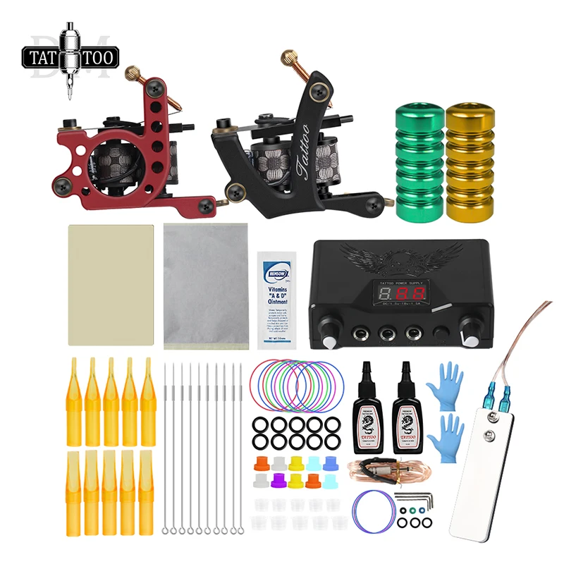 Hot Sale Products! Complete Tattoo Kit Coil Tattoo Machine Set Tattoo Power Supply Needles Professional Tattoo Machine Kit  for Beginner Starter