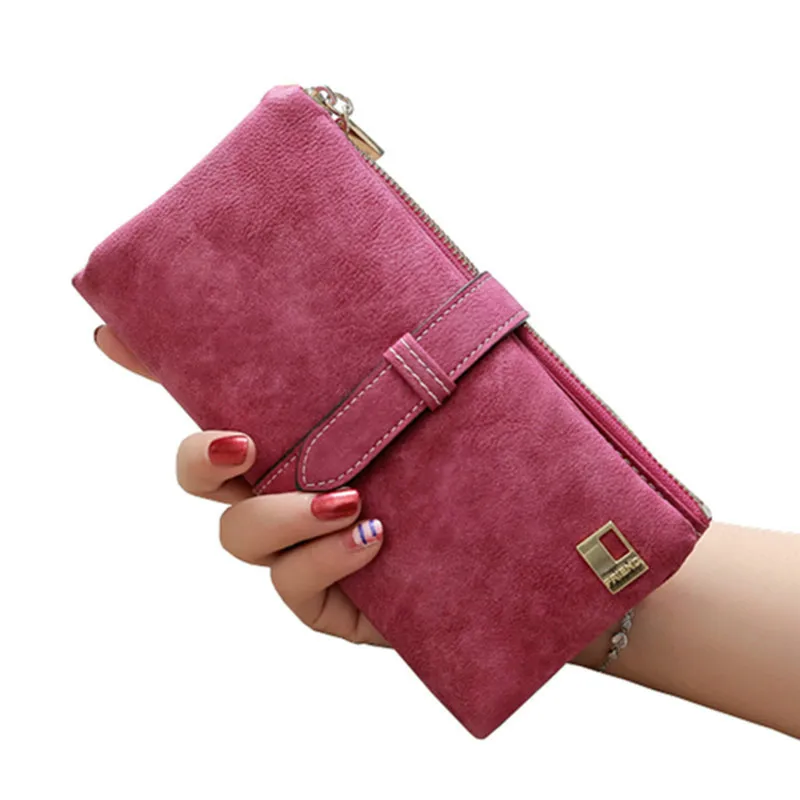 

2019 Solid Drawstring Nubuck Leather Zipper Long Women Wallet Phone Bag Luxury Brand Wallets Designer Purse Card Holder Clutch