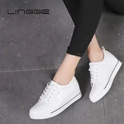 LINGGE/2019; осенние женские кроссовки; обувь на плоской подошве; модная обувь из натуральной кожи на платформе; женская обувь на толстой